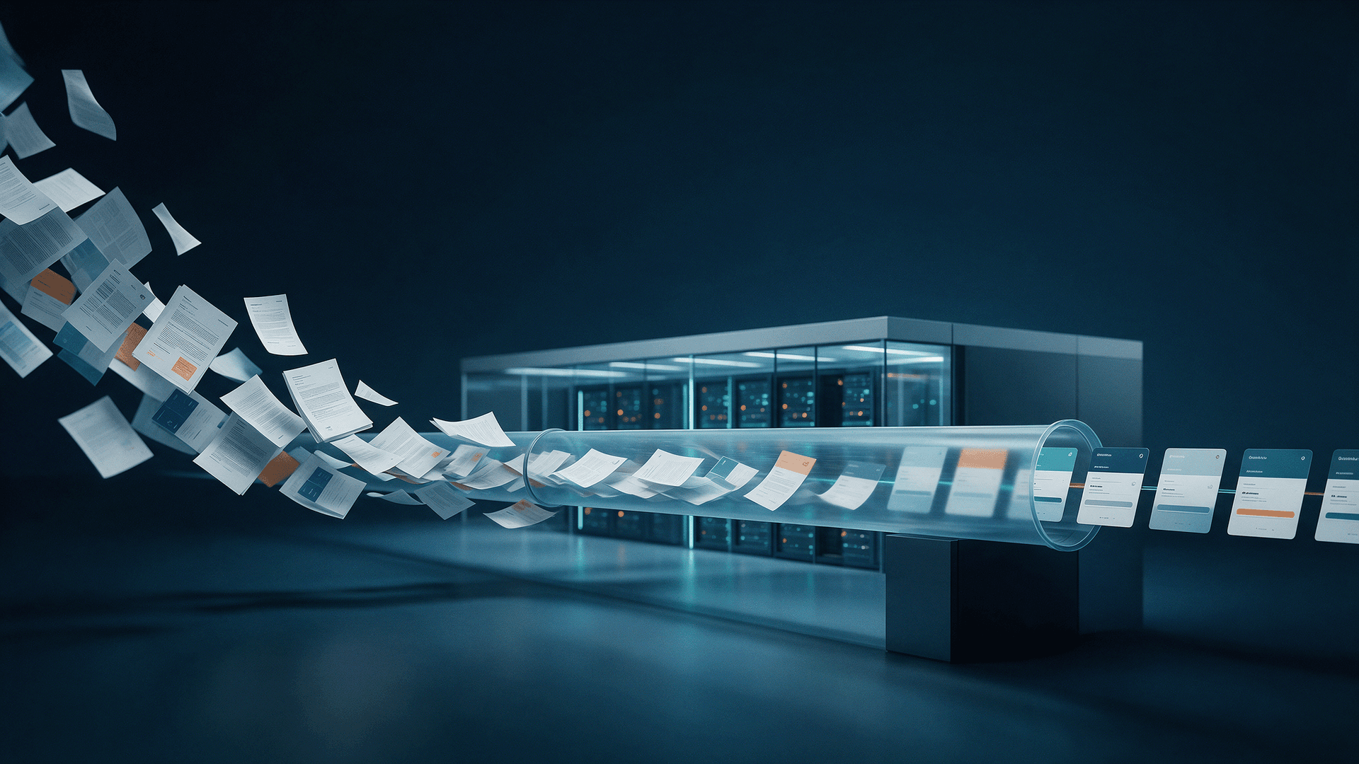 Documenten stromen via een beveiligde AI-verwerking naar gestructureerde data